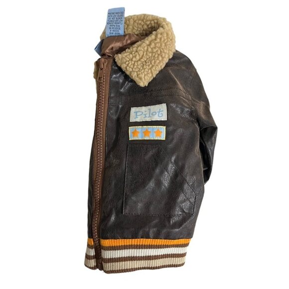 Pilot Jacket Fifth Gear baby 6-9 months brown faux leather sherpa satin lined - Picture 7 of 7
